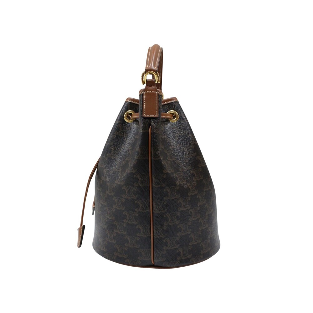 Celine Teen Clara bag brown tan Triomphe canvas calf leather handbag shoulder - Picture 3 of 7